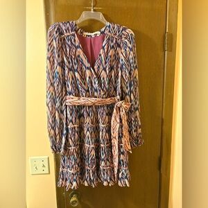 Marie Oliver Multicolored Printed Silk Blend Belted Mini Dress